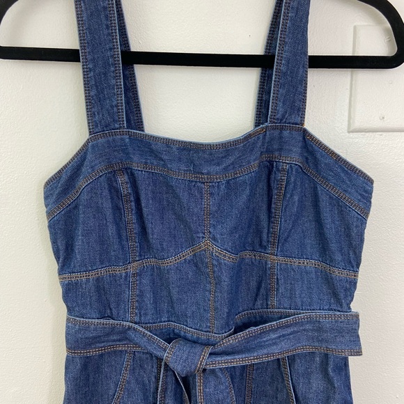 Anthro Pilcro Letterpress Wide Leg Overalls 6 Boho Hippie Belted Denim Jean - Picture 4 of 14
